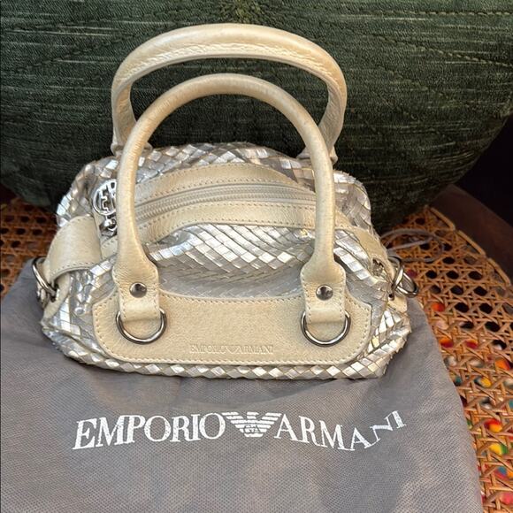 Emporio Armani Silver & Cream Python Leather Top Zip Mini Bag - Picture 1 of 7